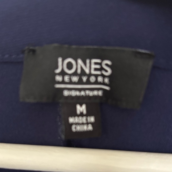 Jones New York | Split V-Neck Women Blouse Button Pockets | M Blue - Picture 4 of 5